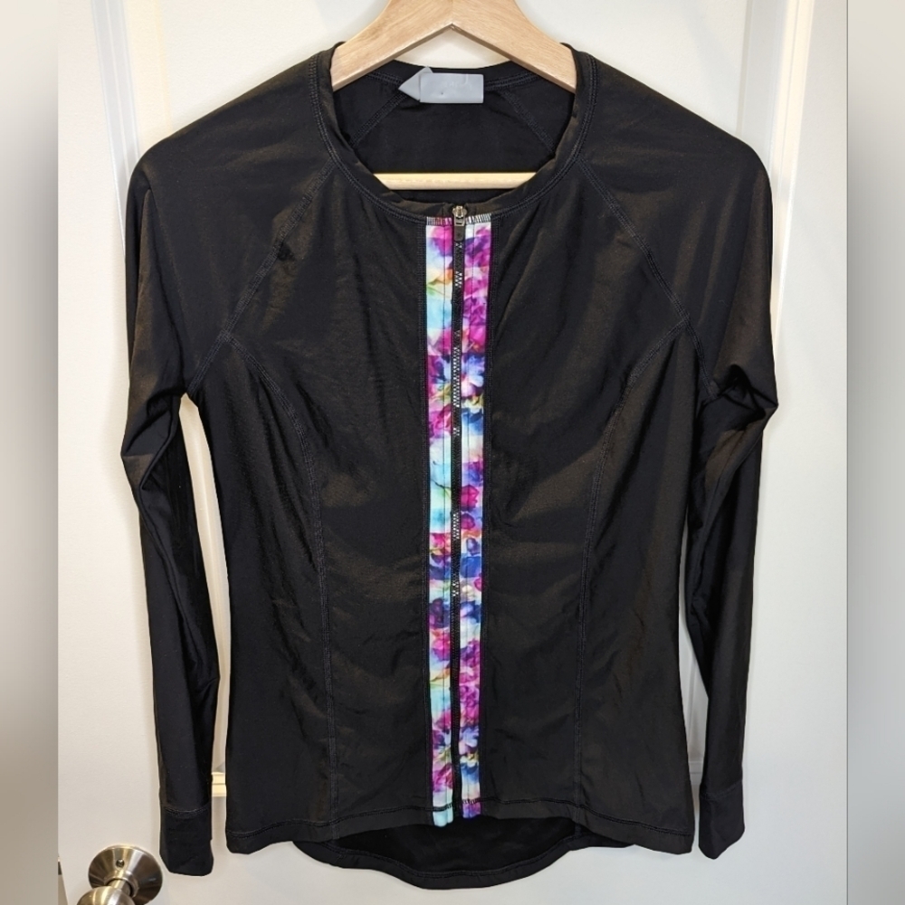 ATHLETA Jacket Black and Multicolor Long Sleeve Zip Up Crew Beck Size Small